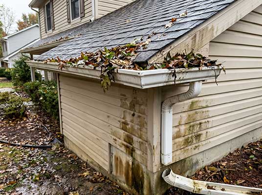 Damaged gutters and downspouts