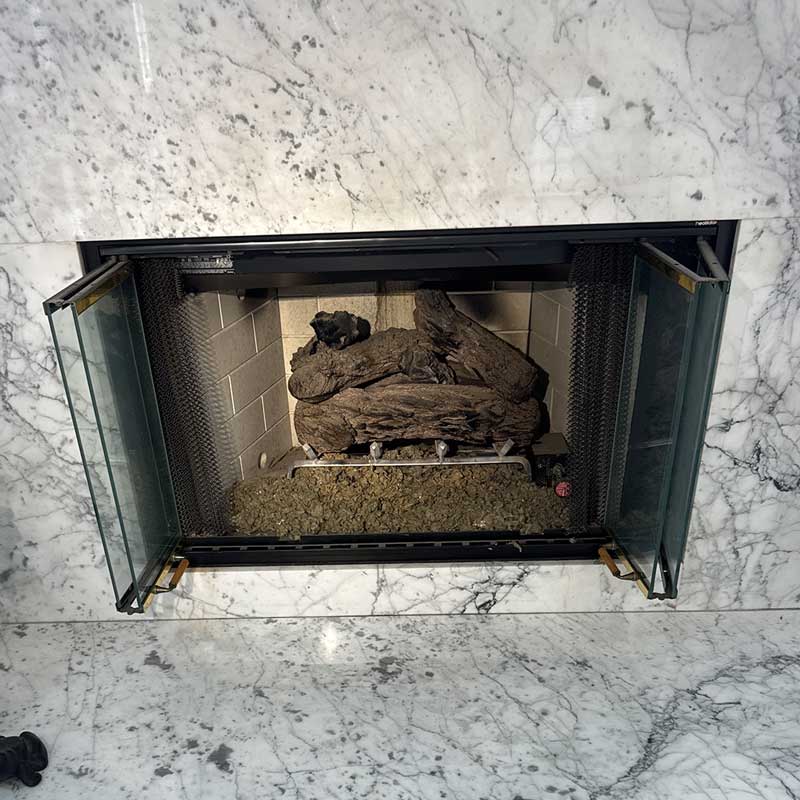 Gas log fireplace insert during a Columbus, Ohio home inspection