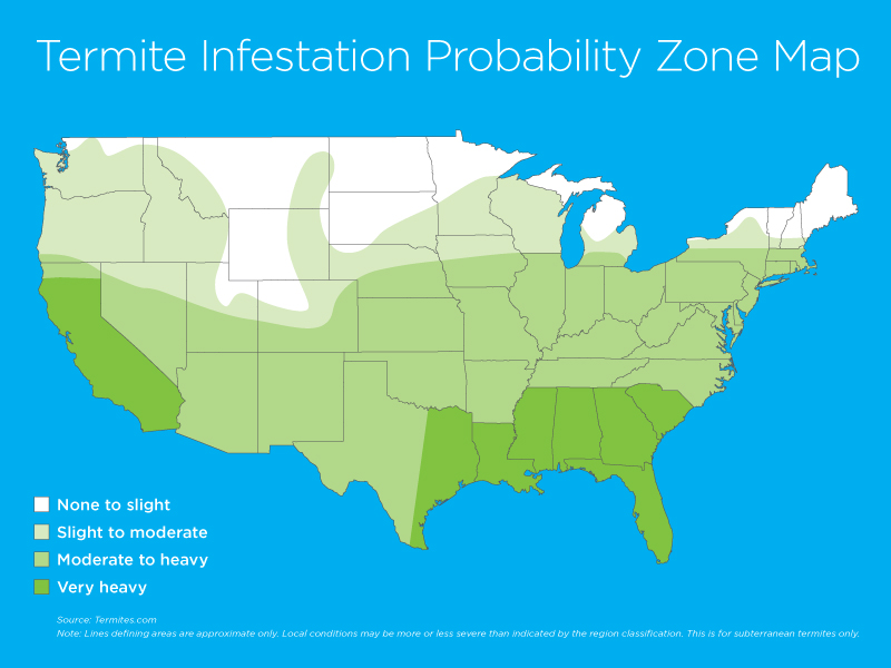 termite infestation zone map in the United States