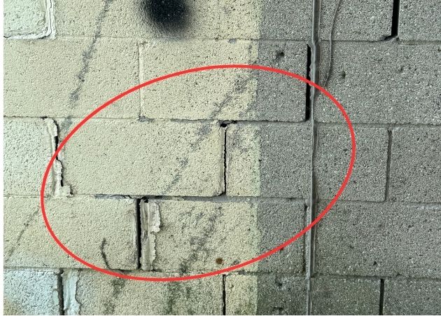 Misaligned concrete blocks on a foundation wall found during a Columbus home inspection