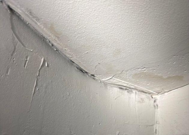 Water stain on a ceiling corner found during a home inspection